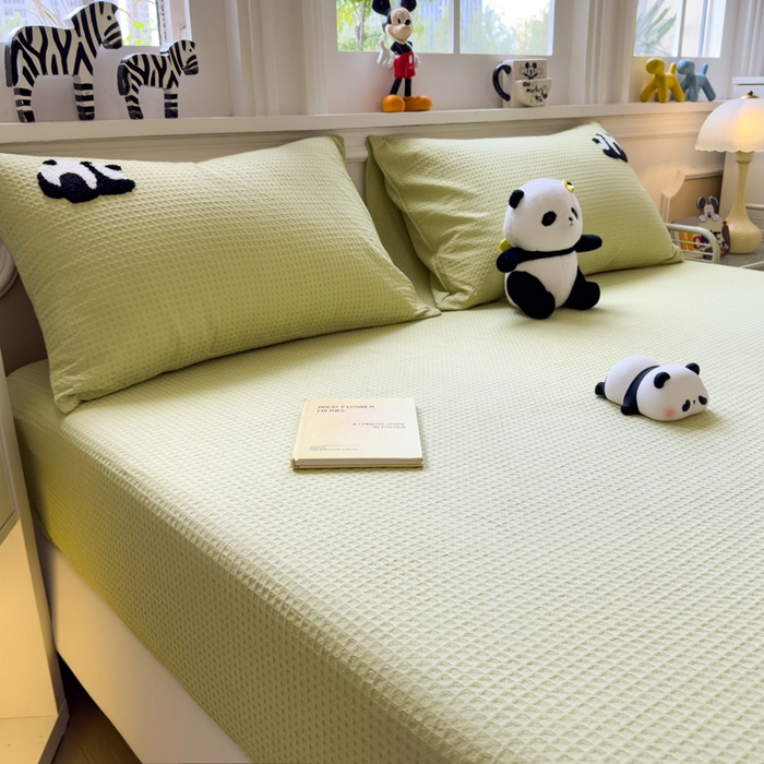 91家纺网 家纺一手货源 找家纺 席世家 2026新款全棉华夫格床笠毛巾绣床笠 华夫格-熊猫