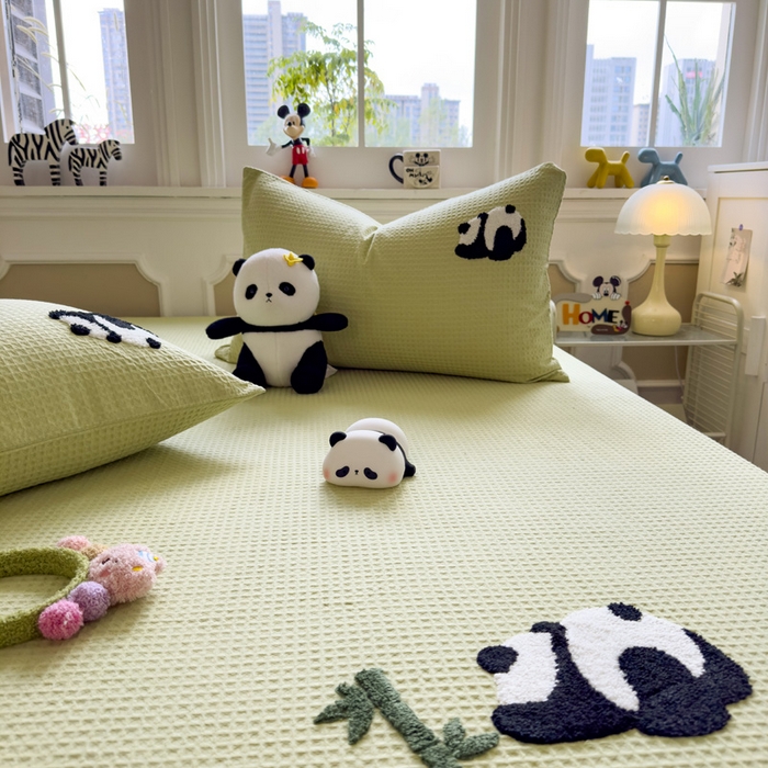 91家纺网 家纺一手货源 找家纺 席世家 2026新款全棉华夫格床笠毛巾绣床笠 华夫格-熊猫