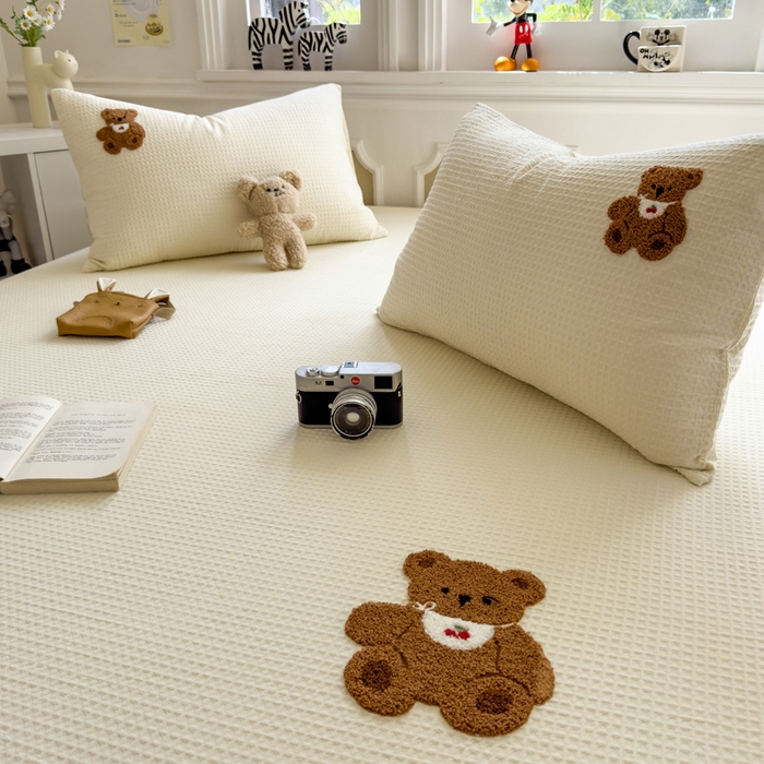 91家纺网 家纺一手货源 找家纺 席世家 2026新款全棉华夫格床笠毛巾绣床笠 华夫格-樱桃熊