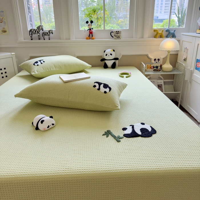 91家纺网 家纺一手货源 找家纺 席世家 2026新款全棉华夫格床笠毛巾绣床笠 华夫格-熊猫