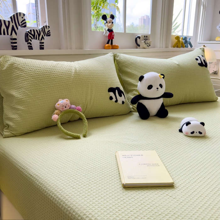 91家纺网 家纺一手货源 找家纺 席世家 2026新款全棉华夫格床笠毛巾绣床笠 华夫格-熊猫