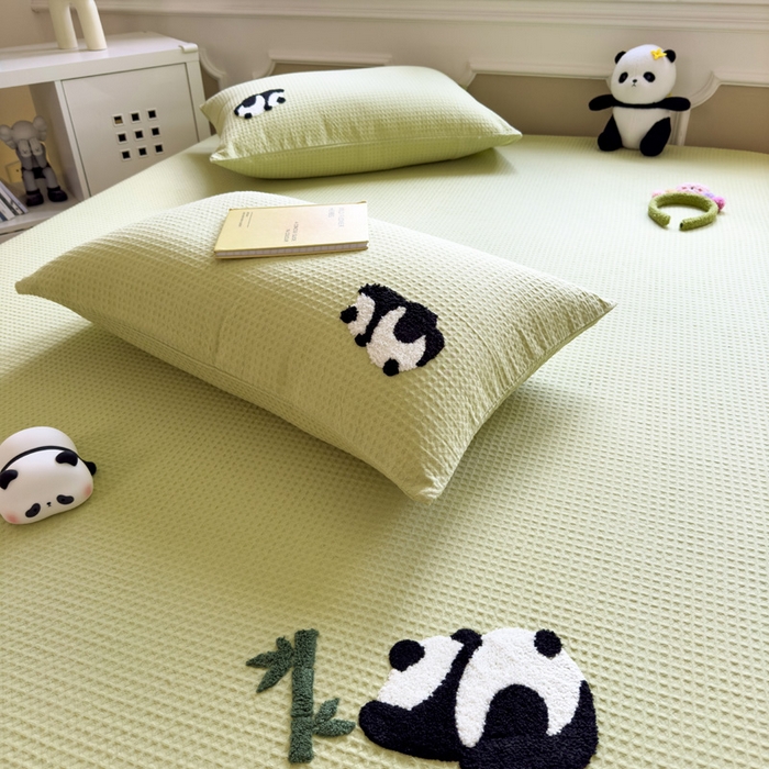 91家纺网 家纺一手货源 找家纺 席世家 2026新款全棉华夫格床笠毛巾绣床笠 华夫格-熊猫