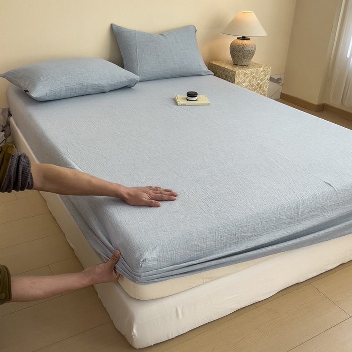 91家纺网 家纺一手货源 找家纺 （总）席世家 2026新款纯色皱皱纱床笠