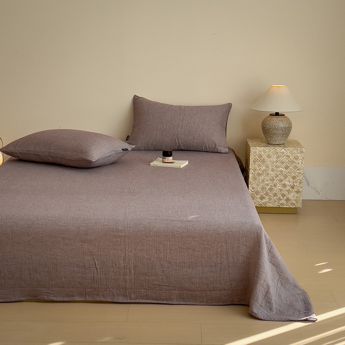 91家纺网 家纺一手货源 找家纺 席世家 2026新款纯色皱皱纱床单 可可咖