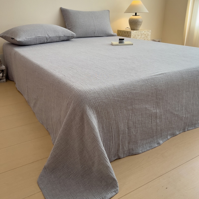 91家纺网 家纺一手货源 找家纺 席世家 2026新款纯色皱皱纱床单 泡沫灰