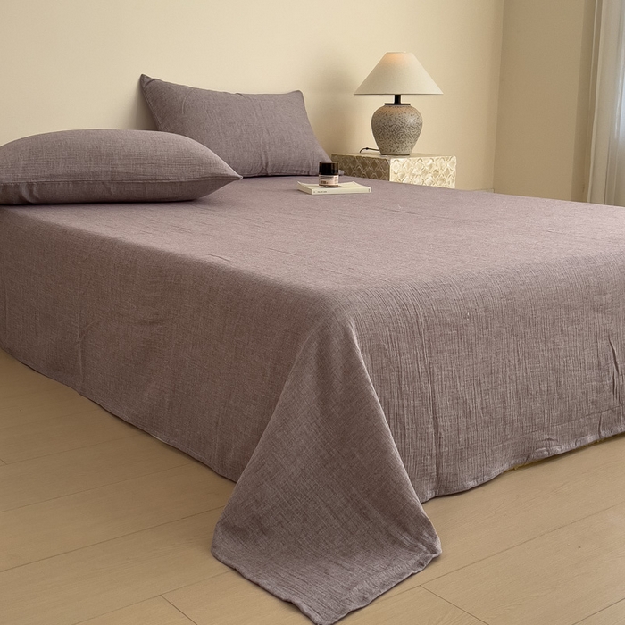 91家纺网 家纺一手货源 找家纺 席世家 2026新款纯色皱皱纱床单 可可咖