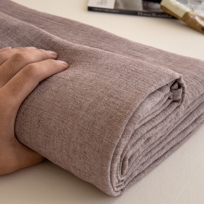 91家纺网 家纺一手货源 找家纺 席世家 2026新款纯色皱皱纱床单 可可咖