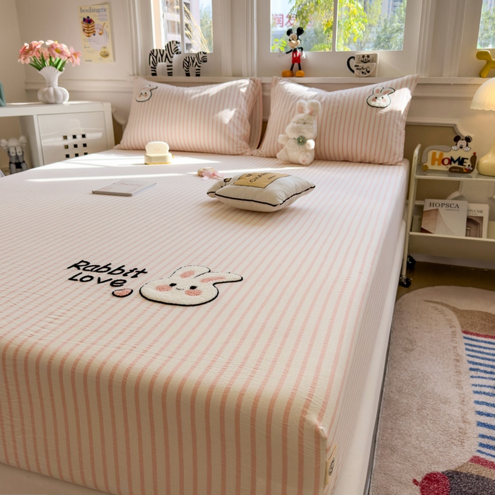 91家纺网 家纺一手货源 找家纺 席世家 2026新款全棉水洗棉床笠 水洗棉-可爱兔