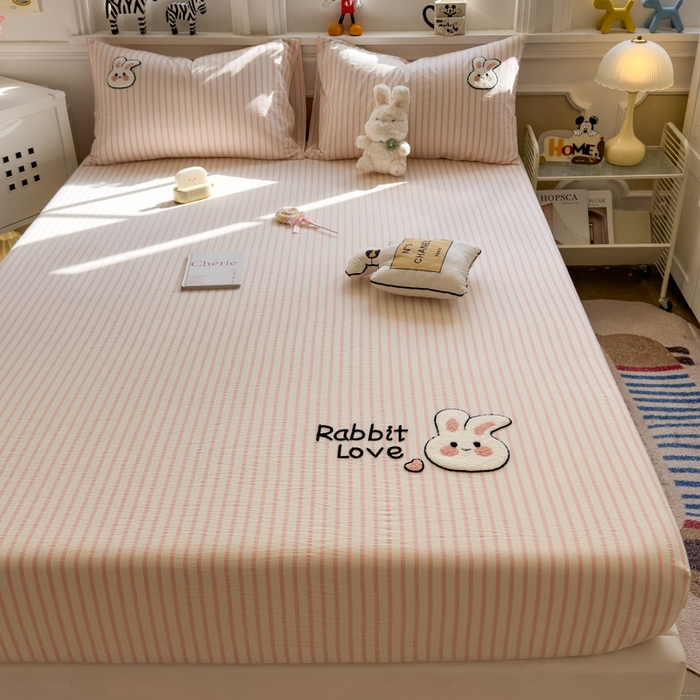 91家纺网 家纺一手货源 找家纺 席世家 2026新款全棉水洗棉床笠 水洗棉-可爱兔