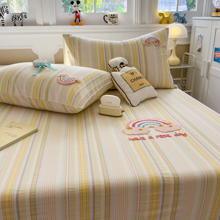 91家纺网 家纺一手货源 找家纺 席世家 2026新款全棉水洗棉床笠 水洗棉-彩虹