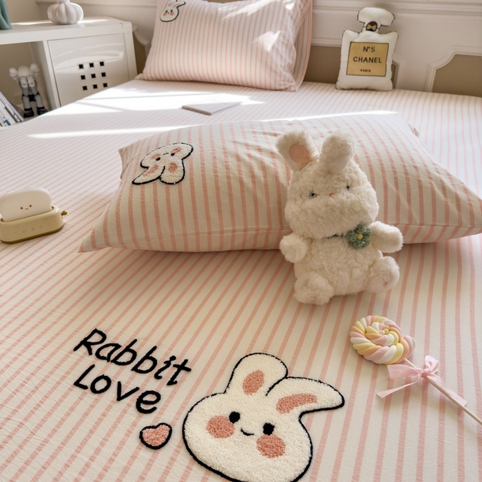 91家纺网 家纺一手货源 找家纺 席世家 2026新款全棉水洗棉床笠 水洗棉-可爱兔