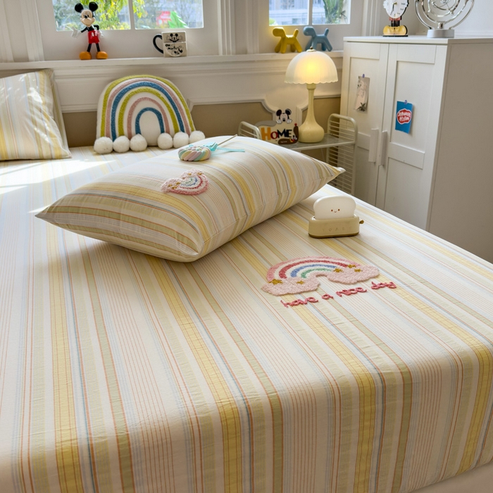 91家纺网 家纺一手货源 找家纺 席世家 2026新款全棉水洗棉床笠 水洗棉-彩虹