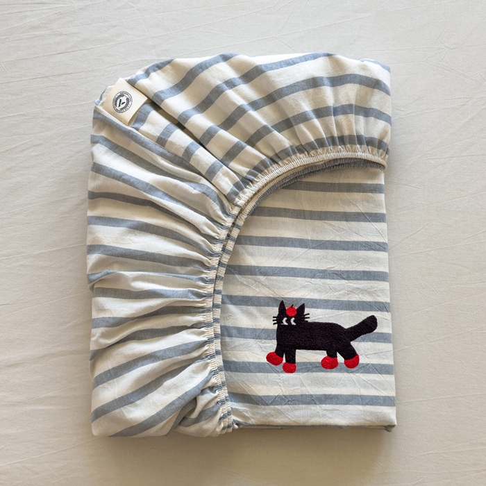 91家纺网 家纺一手货源 找家纺 席世家 2026新款全棉水洗棉床笠 水洗棉-小黑猫