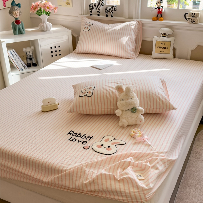 91家纺网 家纺一手货源 找家纺 席世家 2026新款全棉水洗棉床笠 水洗棉-可爱兔