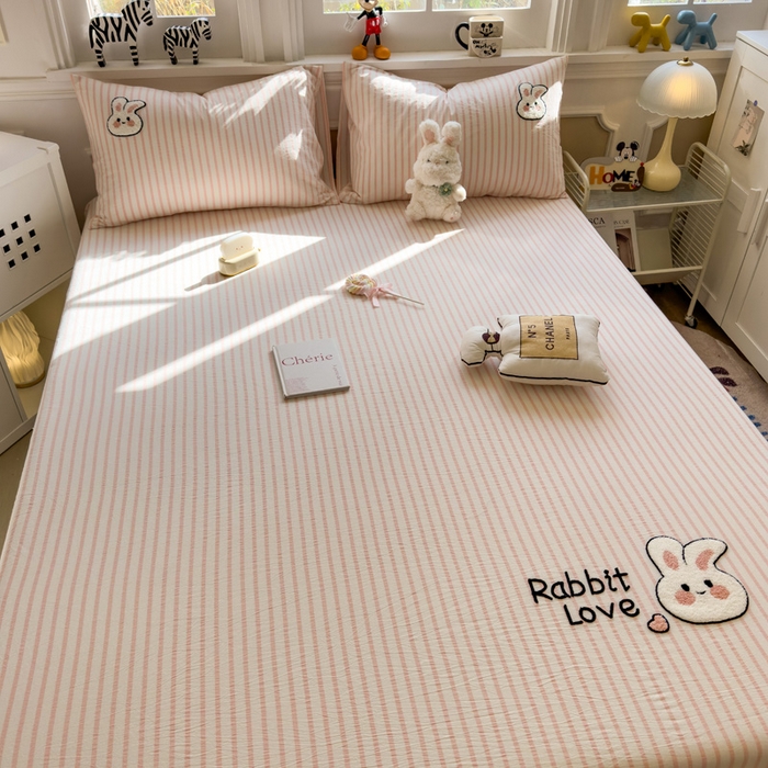 91家纺网 家纺一手货源 找家纺 席世家 2026新款全棉水洗棉床笠 水洗棉-可爱兔