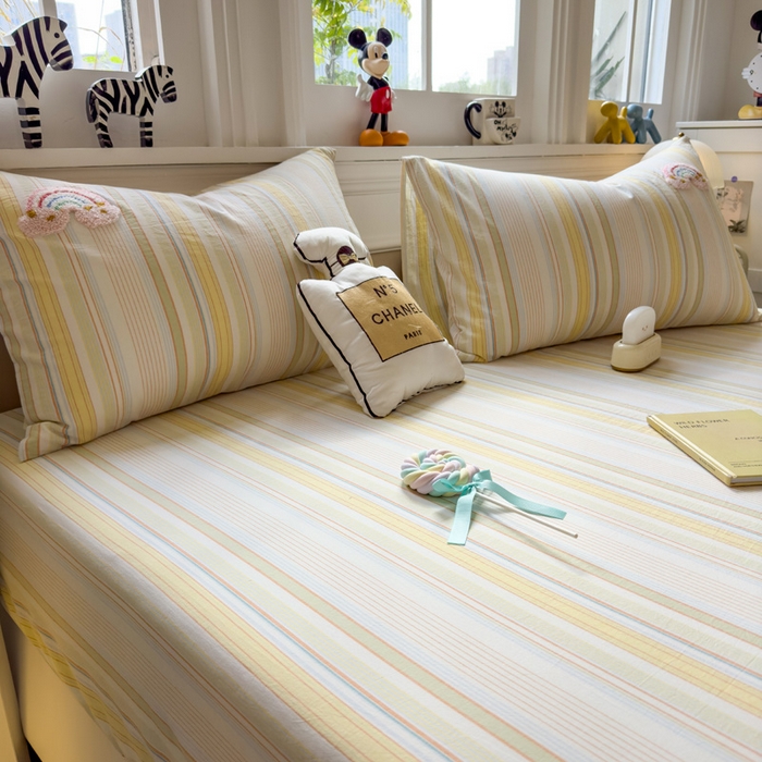 91家纺网 家纺一手货源 找家纺 席世家 2026新款全棉水洗棉床笠 水洗棉-彩虹