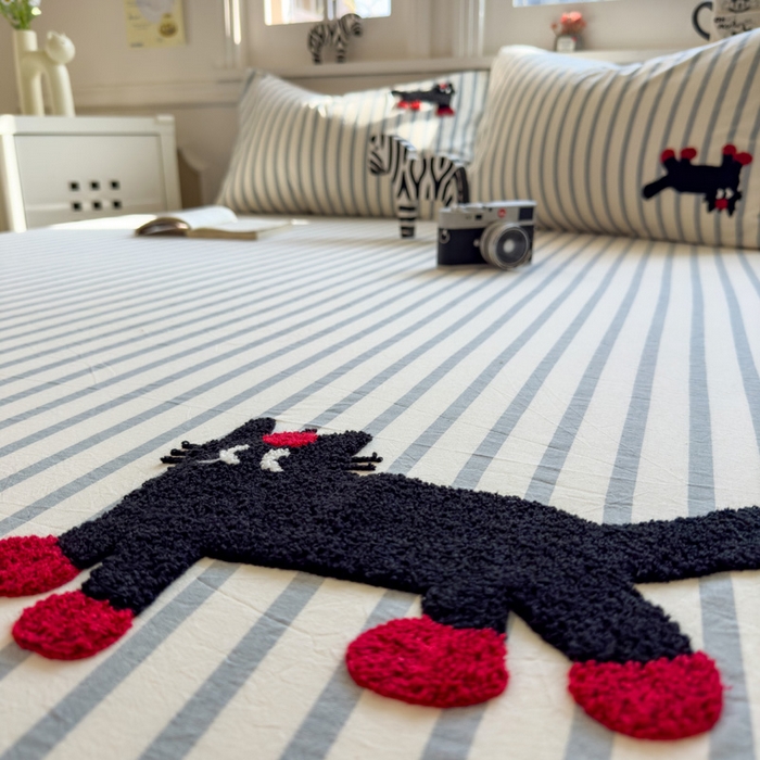 91家纺网 家纺一手货源 找家纺 席世家 2026新款全棉水洗棉床笠 水洗棉-小黑猫