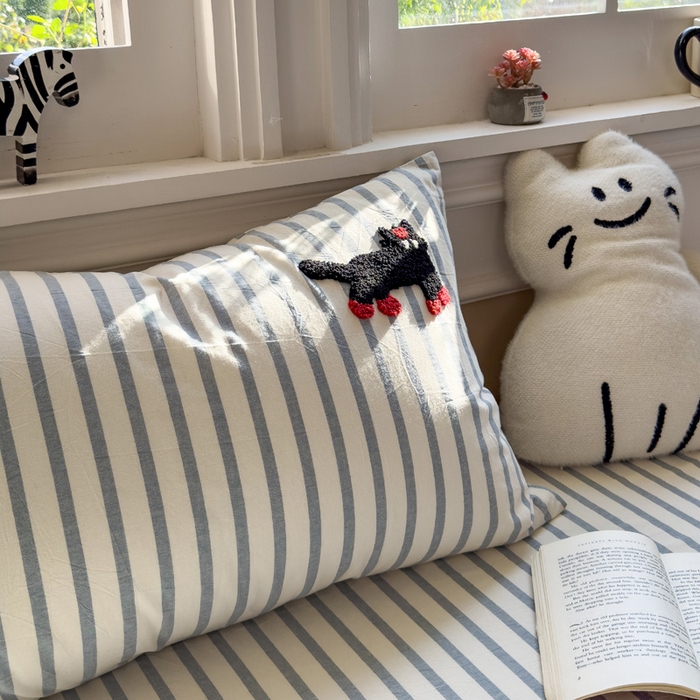 91家纺网 家纺一手货源 找家纺 席世家 2026新款全棉水洗棉床笠 水洗棉-小黑猫