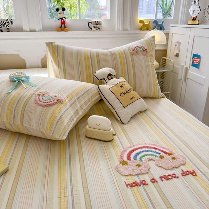 91家纺网 家纺一手货源 找家纺 席世家 2026新款全棉水洗棉床笠 水洗棉-彩虹