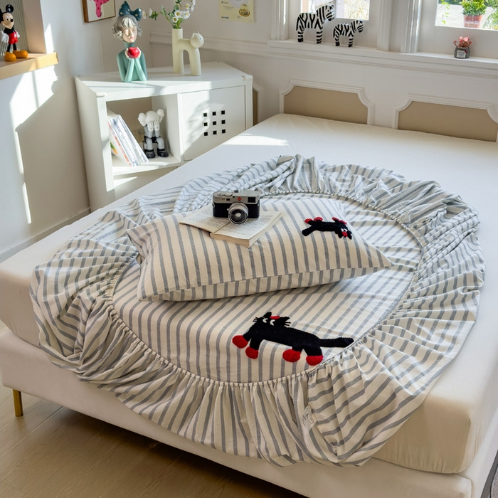 91家纺网 家纺一手货源 找家纺 席世家 2026新款全棉水洗棉床笠 水洗棉-小黑猫