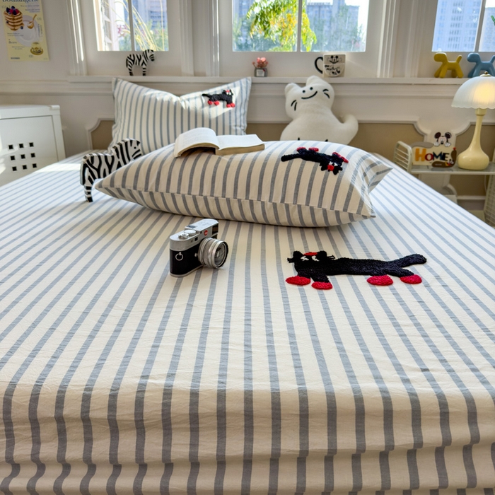 91家纺网 家纺一手货源 找家纺 席世家 2026新款全棉水洗棉床笠 水洗棉-小黑猫