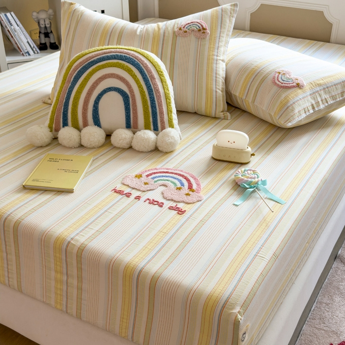 91家纺网 家纺一手货源 找家纺 席世家 2026新款全棉水洗棉床笠 水洗棉-彩虹