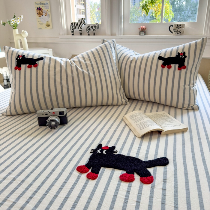 91家纺网 家纺一手货源 找家纺 席世家 2026新款全棉水洗棉床笠 水洗棉-小黑猫