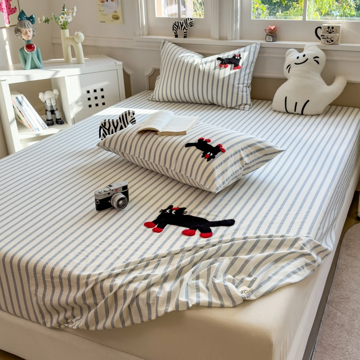 91家纺网 家纺一手货源 找家纺 席世家 2026新款全棉水洗棉床笠 水洗棉-小黑猫