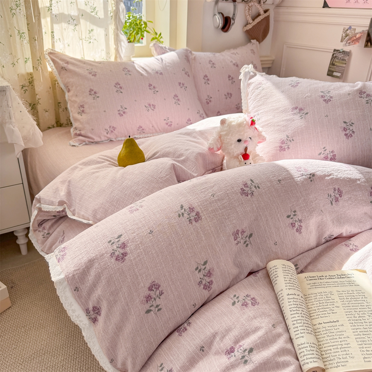 91家纺网 家纺一手货源 找家纺 （总）优贝家纺 2026春夏新款韩系小花边高克重加厚色织提花韩版四件套