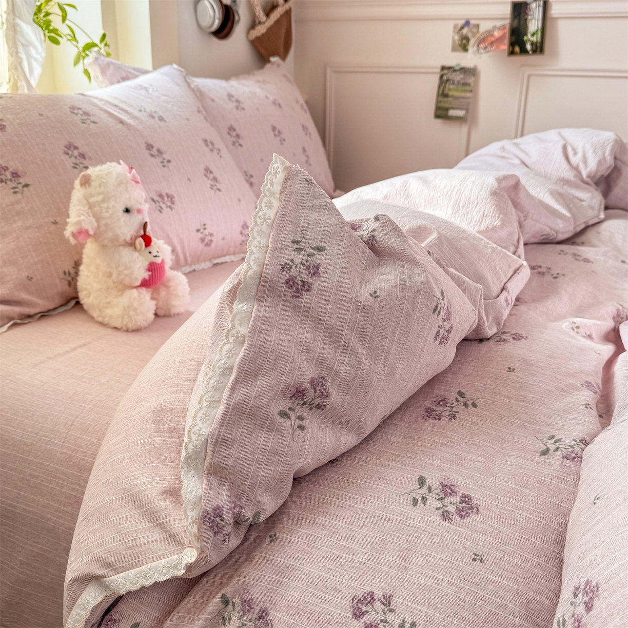 91家纺网 家纺一手货源 找家纺 （总）优贝家纺 2026春夏新款韩系小花边高克重加厚色织提花韩版四件套