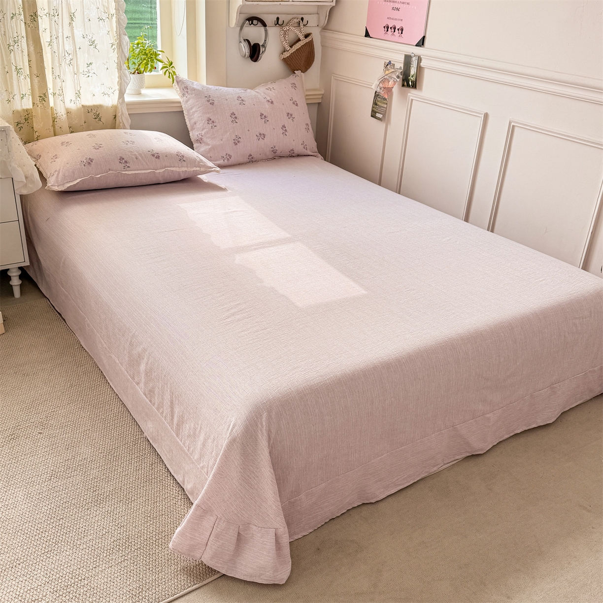 91家纺网 家纺一手货源 找家纺 （总）优贝家纺 2026春夏新款韩系小花边高克重加厚色织提花韩版四件套