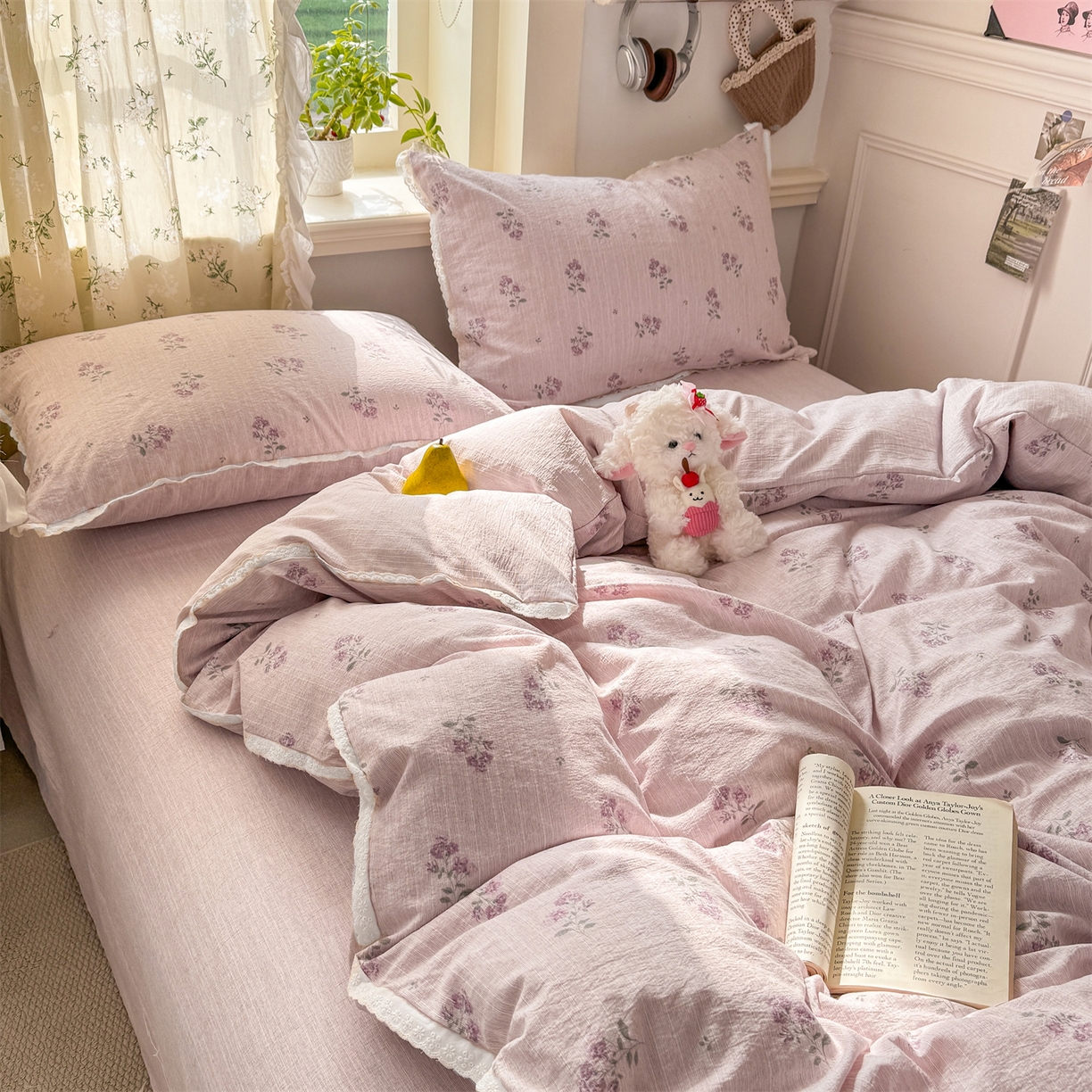 91家纺网 家纺一手货源 找家纺 （总）优贝家纺 2026春夏新款韩系小花边高克重加厚色织提花韩版四件套