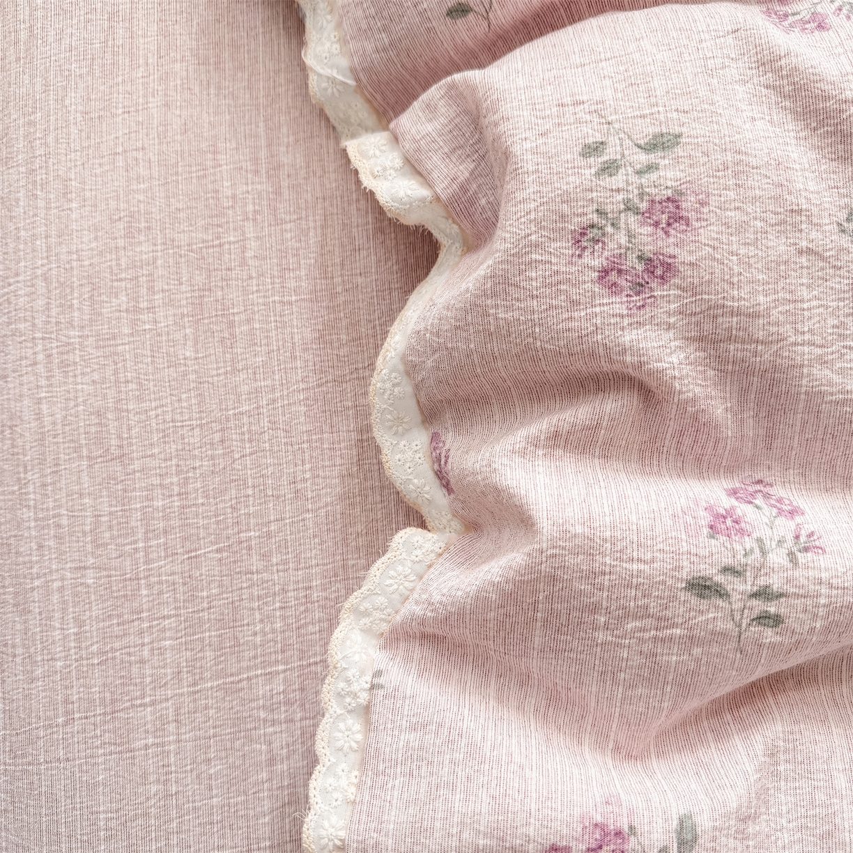 91家纺网 家纺一手货源 找家纺 （总）优贝家纺 2026春夏新款韩系小花边高克重加厚色织提花韩版四件套