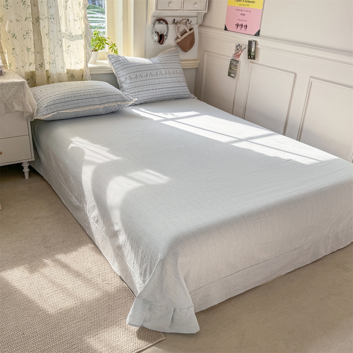 91家纺网 家纺一手货源 找家纺 优贝家纺 2026春夏新款韩系小花边高克重加厚色织提花韩版四件套 花间小鹿