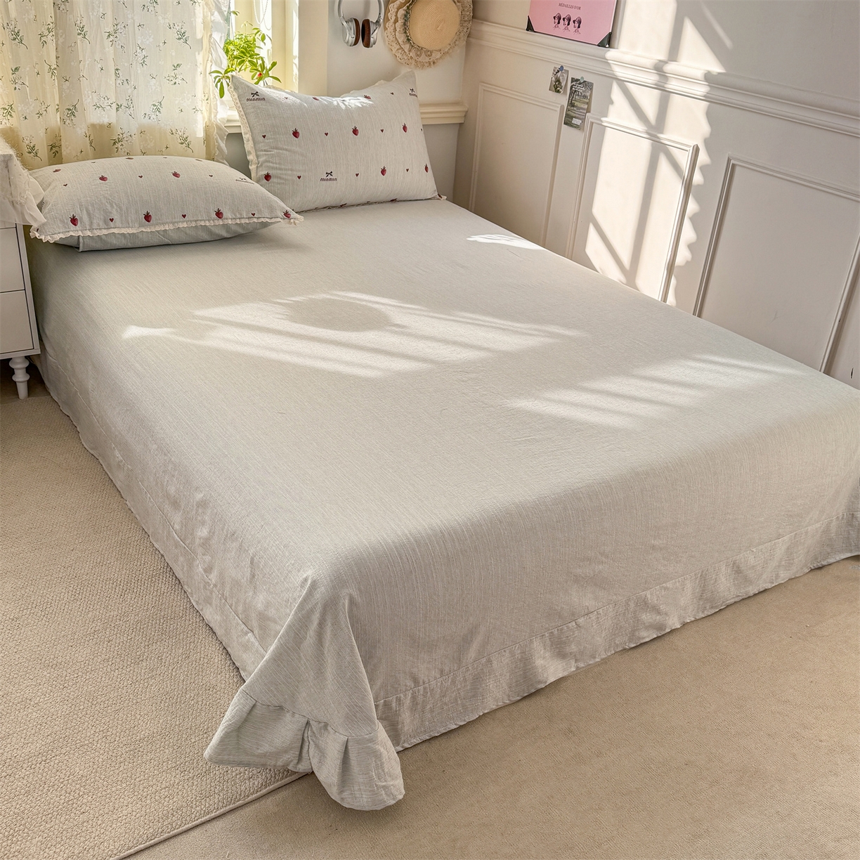 91家纺网 家纺一手货源 找家纺 优贝家纺 2026春夏新款韩系小花边高克重加厚色织提花韩版四件套 甜心草莓