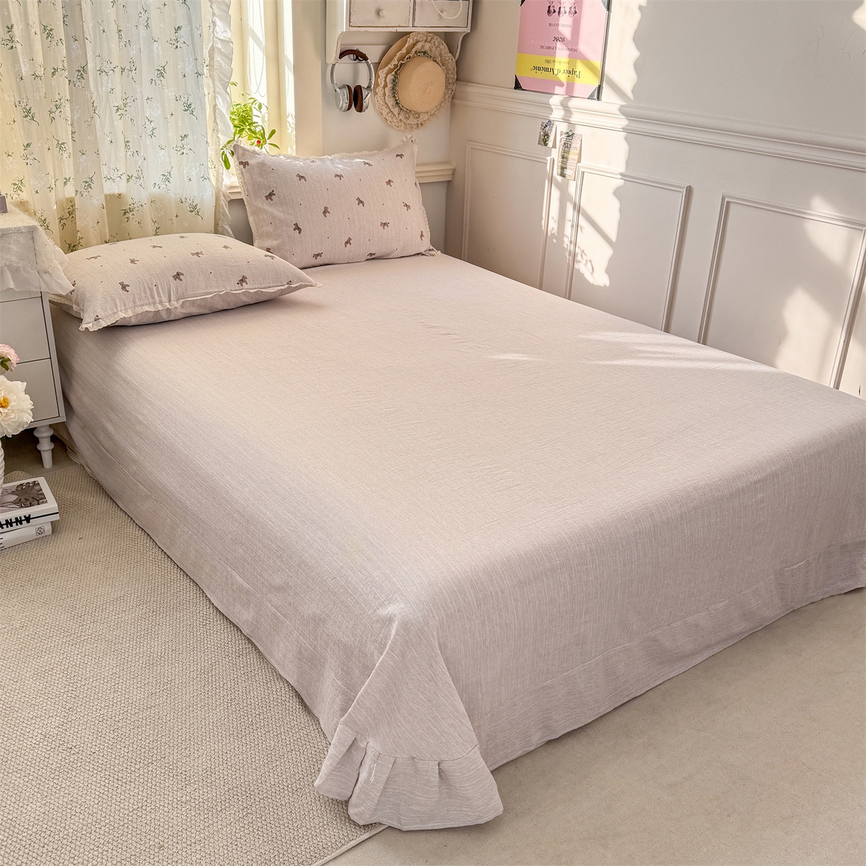 91家纺网 家纺一手货源 找家纺 优贝家纺 2026春夏新款韩系小花边高克重加厚色织提花韩版四件套 童趣小马