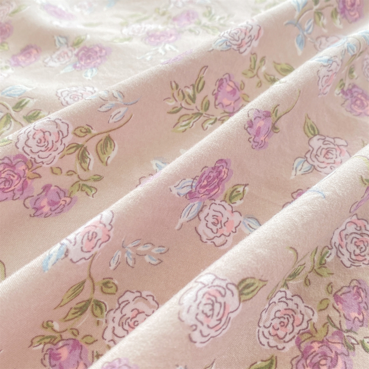 91家纺网 家纺一手货源 找家纺 优贝家纺 2026春夏新款韩系小清新水洗棉古法棉夹棉床盖四件套-风格一 芋雾花眠