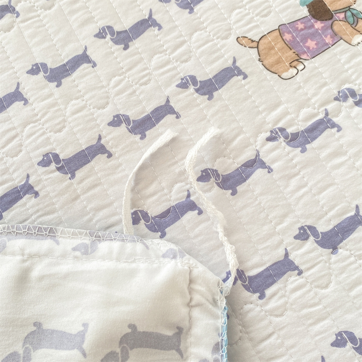 91家纺网 家纺一手货源 找家纺 优贝家纺 2026春夏新款韩系小清新水洗棉古法棉夹棉床盖四件套-风格一 时尚萌犬