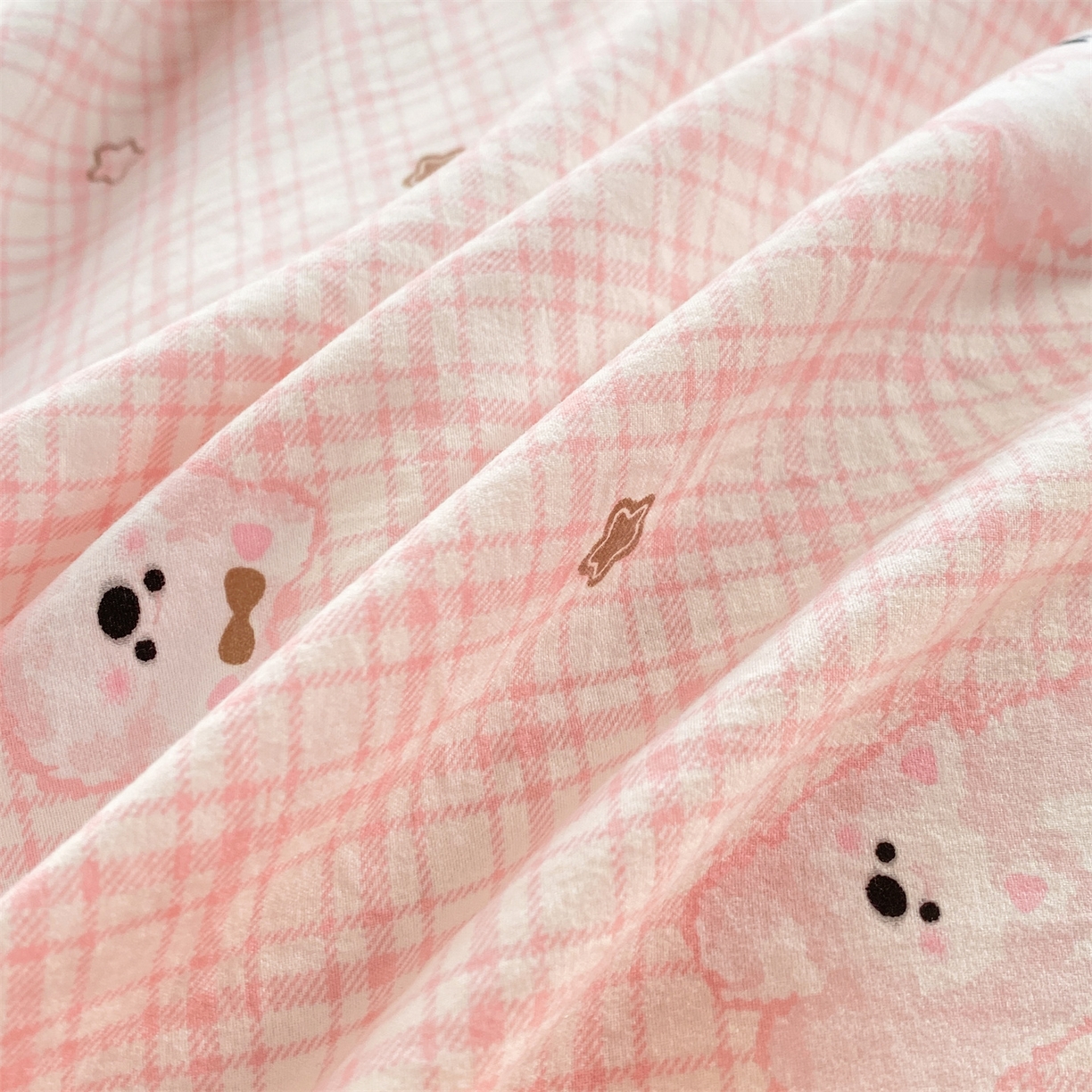 91家纺网 家纺一手货源 找家纺 优贝家纺 2026春夏新款韩系小清新水洗棉古法棉夹棉床盖四件套-风格一 星星萌宠