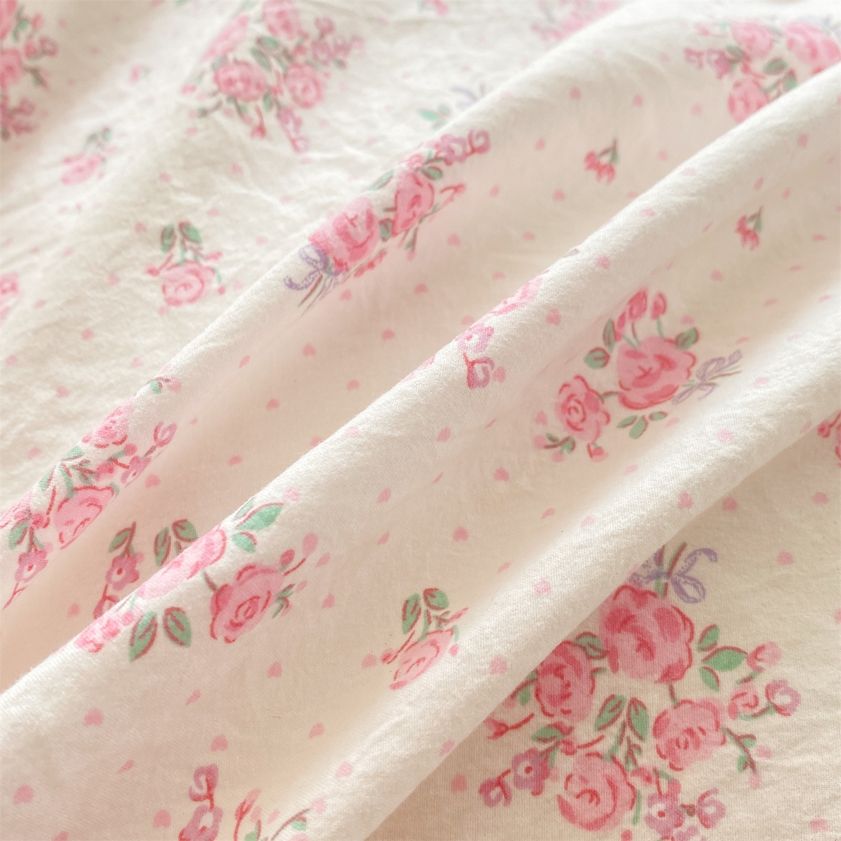 91家纺网 家纺一手货源 找家纺 优贝家纺 2026春夏新款韩系小清新水洗棉古法棉夹棉床盖四件套-风格二 桃粉花漾