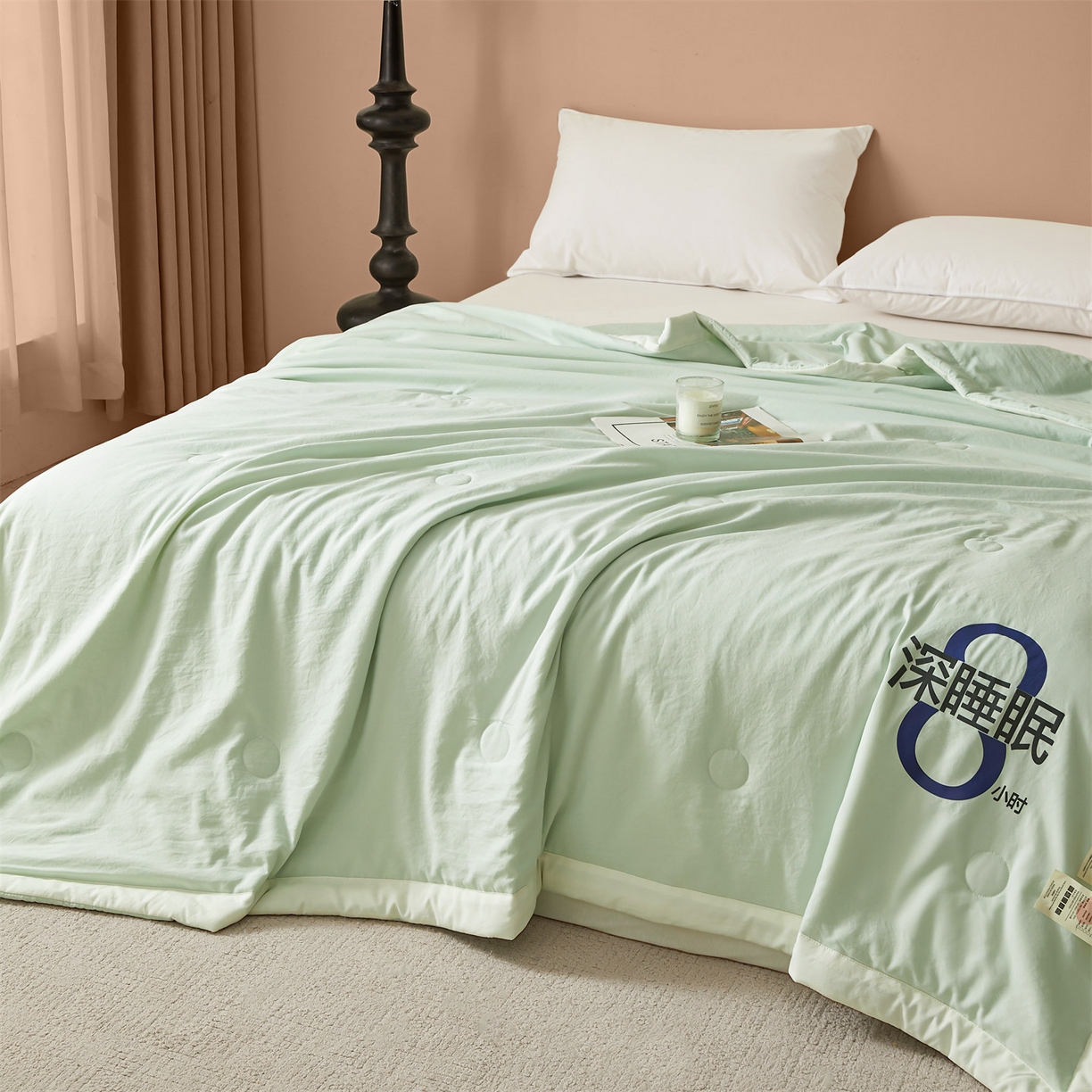 91家纺网 家纺一手货源 找家纺 招财星 2026新款国标A类8小时睡眠大豆纤维手包边夏凉被夏被空调被子被芯【含质检报告买家秀】 深睡眠-草绿