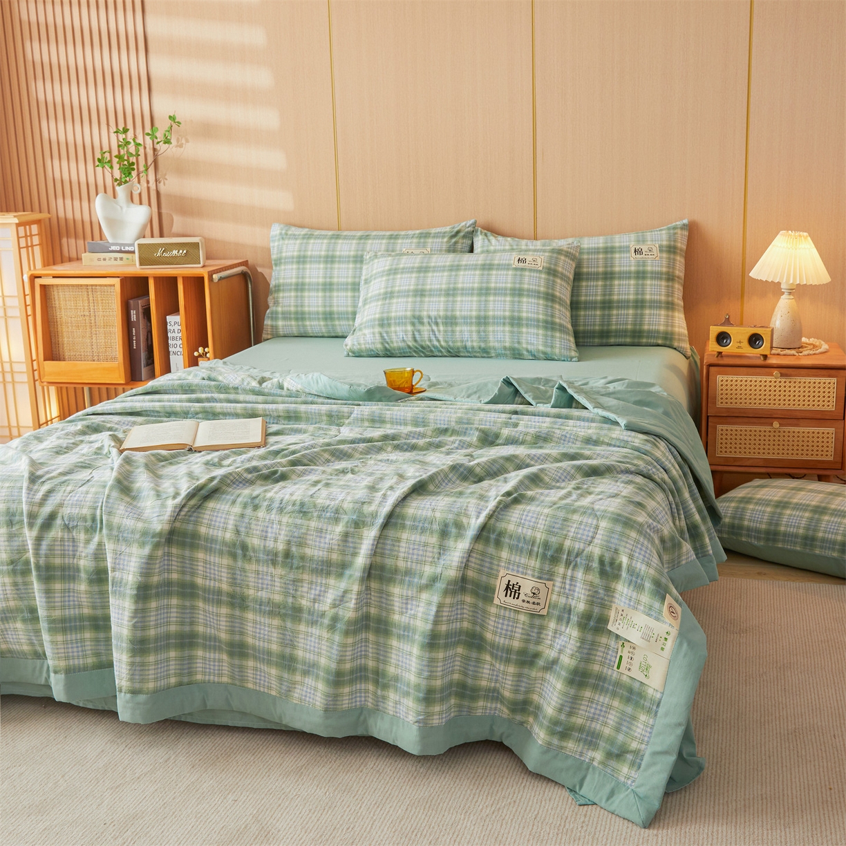 91家纺网 家纺一手货源 找家纺 招财星 2026新款国标无印风纯色100%新疆棉夏被夏凉被空调被棉花夏被棉花被子被芯爆款（含质检报告买家秀包检测） 格雅绿