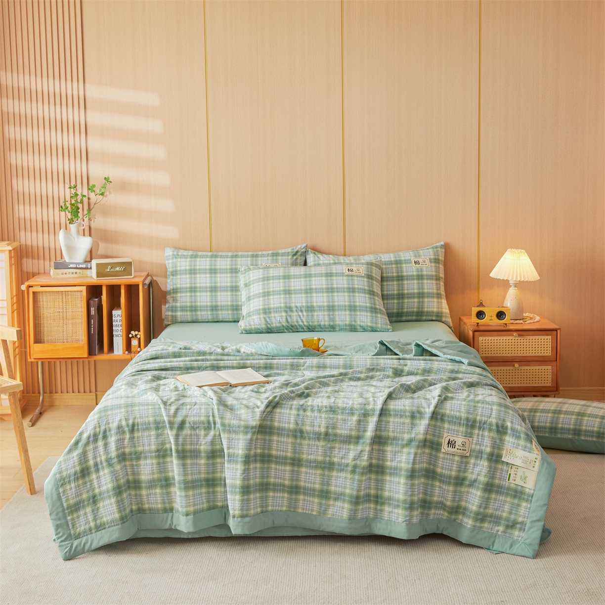 招财星 2026新款国标无印风纯色100%新疆棉夏被夏凉被空调被棉花夏被棉花被子被芯爆款（含质检报告买家秀包检测） 格雅绿