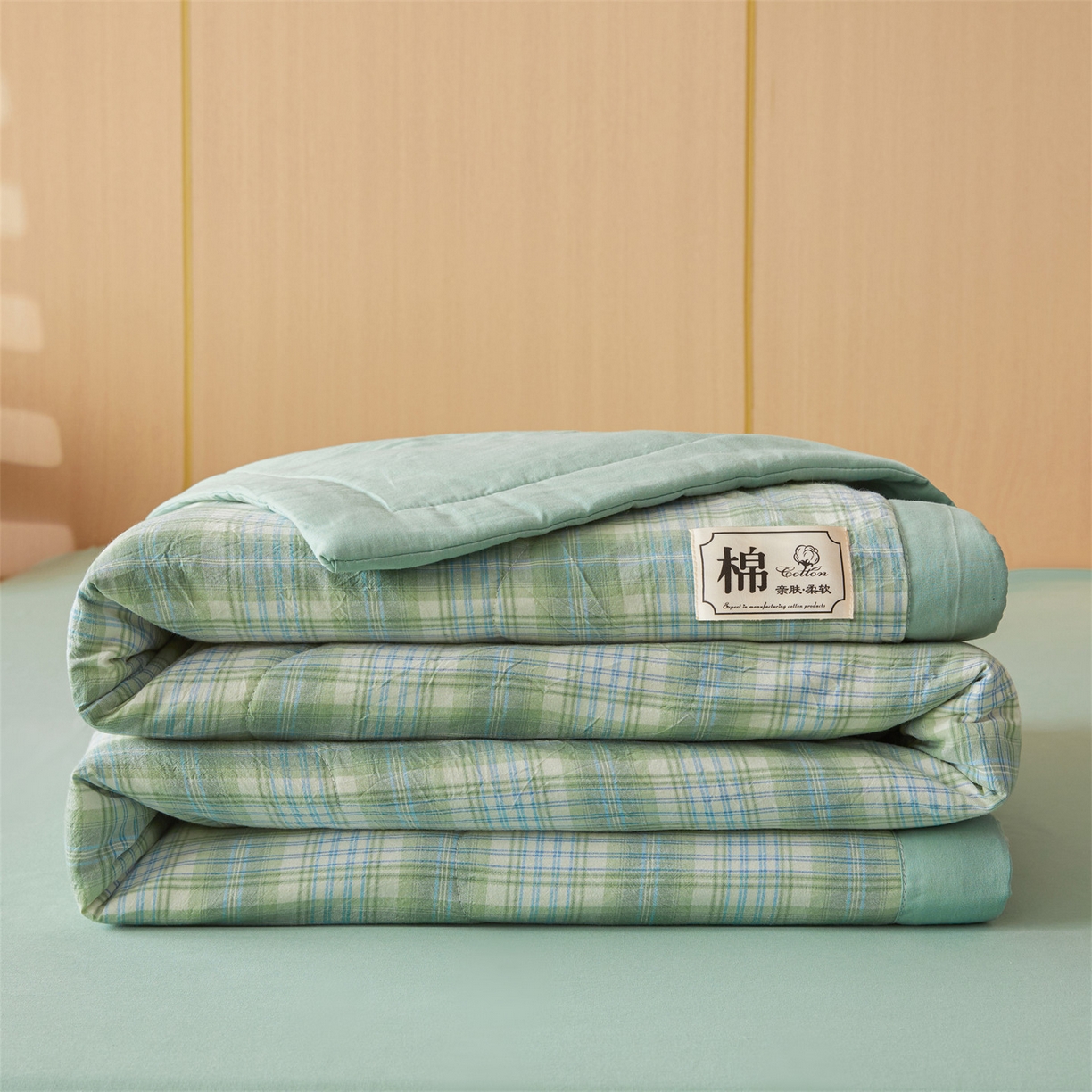 91家纺网 家纺一手货源 找家纺 招财星 2026新款国标无印风纯色100%新疆棉夏被夏凉被空调被棉花夏被棉花被子被芯爆款（含质检报告买家秀包检测） 格雅绿