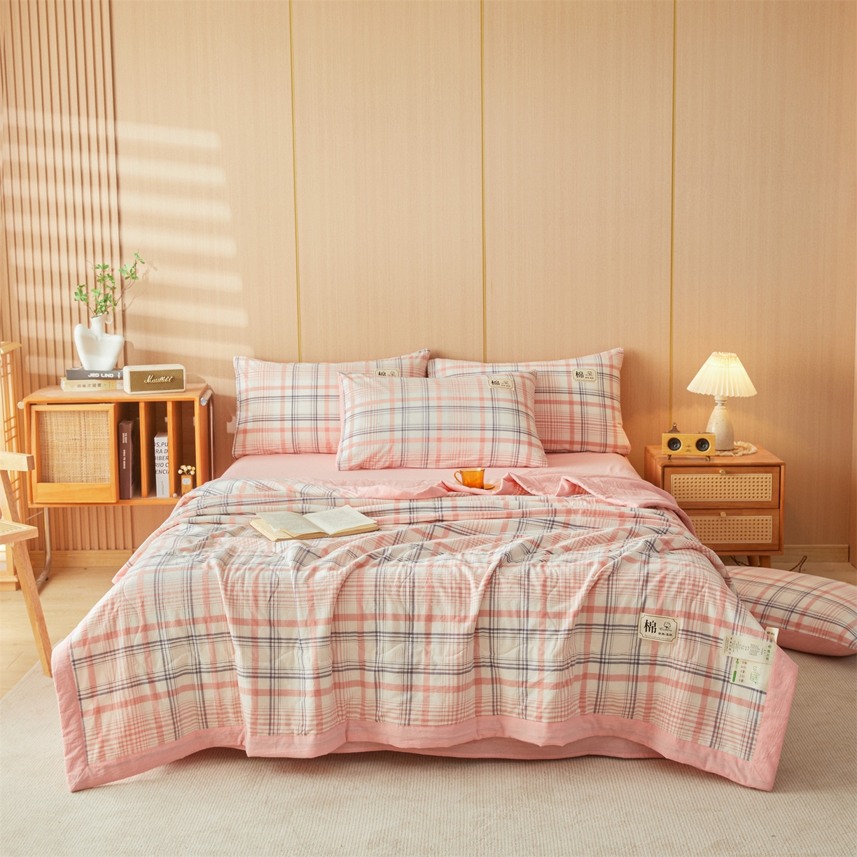 招财星 2026新款国标无印风纯色100%新疆棉夏被夏凉被空调被棉花夏被棉花被子被芯爆款（含质检报告买家秀包检测） 格韵粉