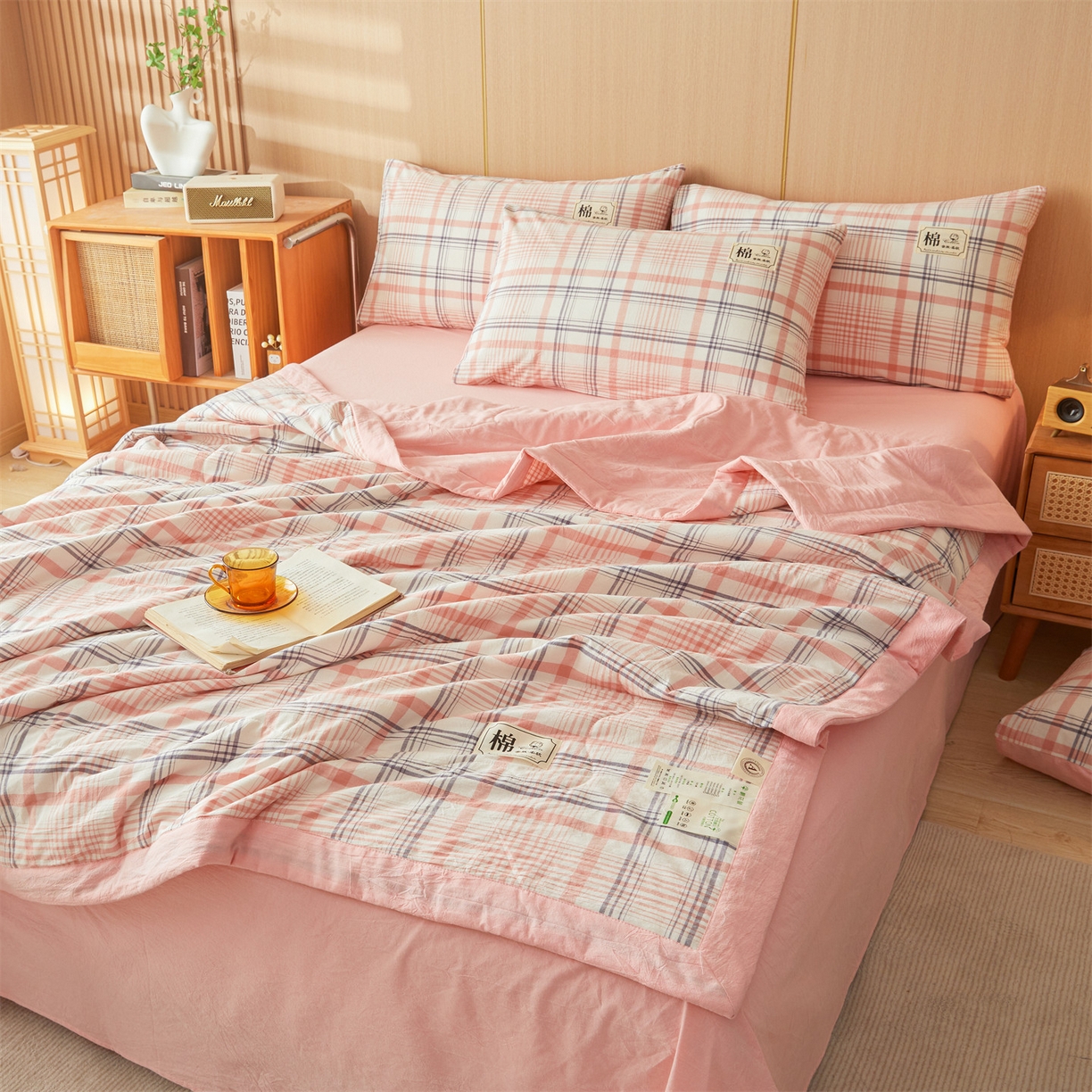 91家纺网 家纺一手货源 找家纺 招财星 2026新款国标无印风纯色100%新疆棉夏被夏凉被空调被棉花夏被棉花被子被芯爆款（含质检报告买家秀包检测） 格韵粉