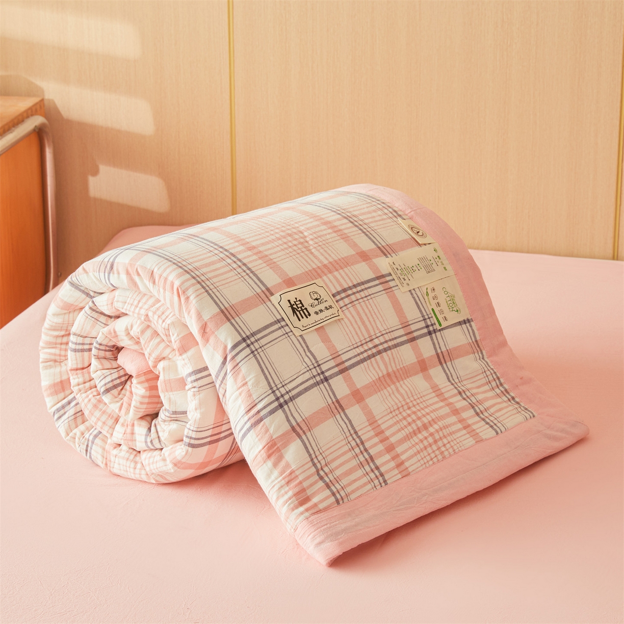 91家纺网 家纺一手货源 找家纺 招财星 2026新款国标无印风纯色100%新疆棉夏被夏凉被空调被棉花夏被棉花被子被芯爆款（含质检报告买家秀包检测） 格韵粉