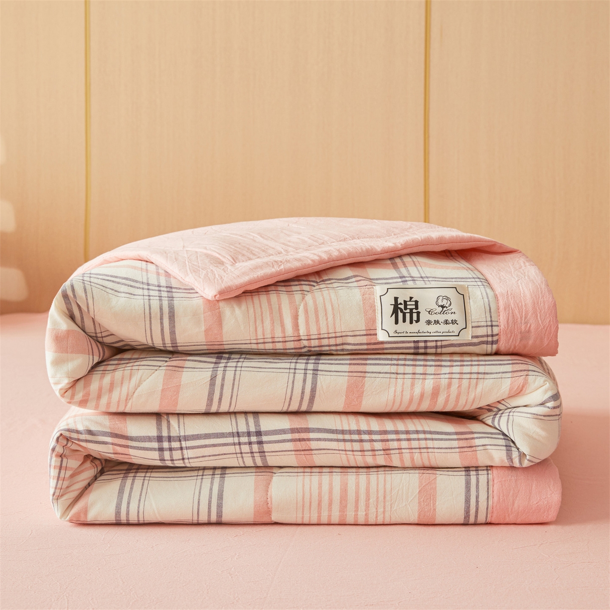 91家纺网 家纺一手货源 找家纺 招财星 2026新款国标无印风纯色100%新疆棉夏被夏凉被空调被棉花夏被棉花被子被芯爆款（含质检报告买家秀包检测） 格韵粉