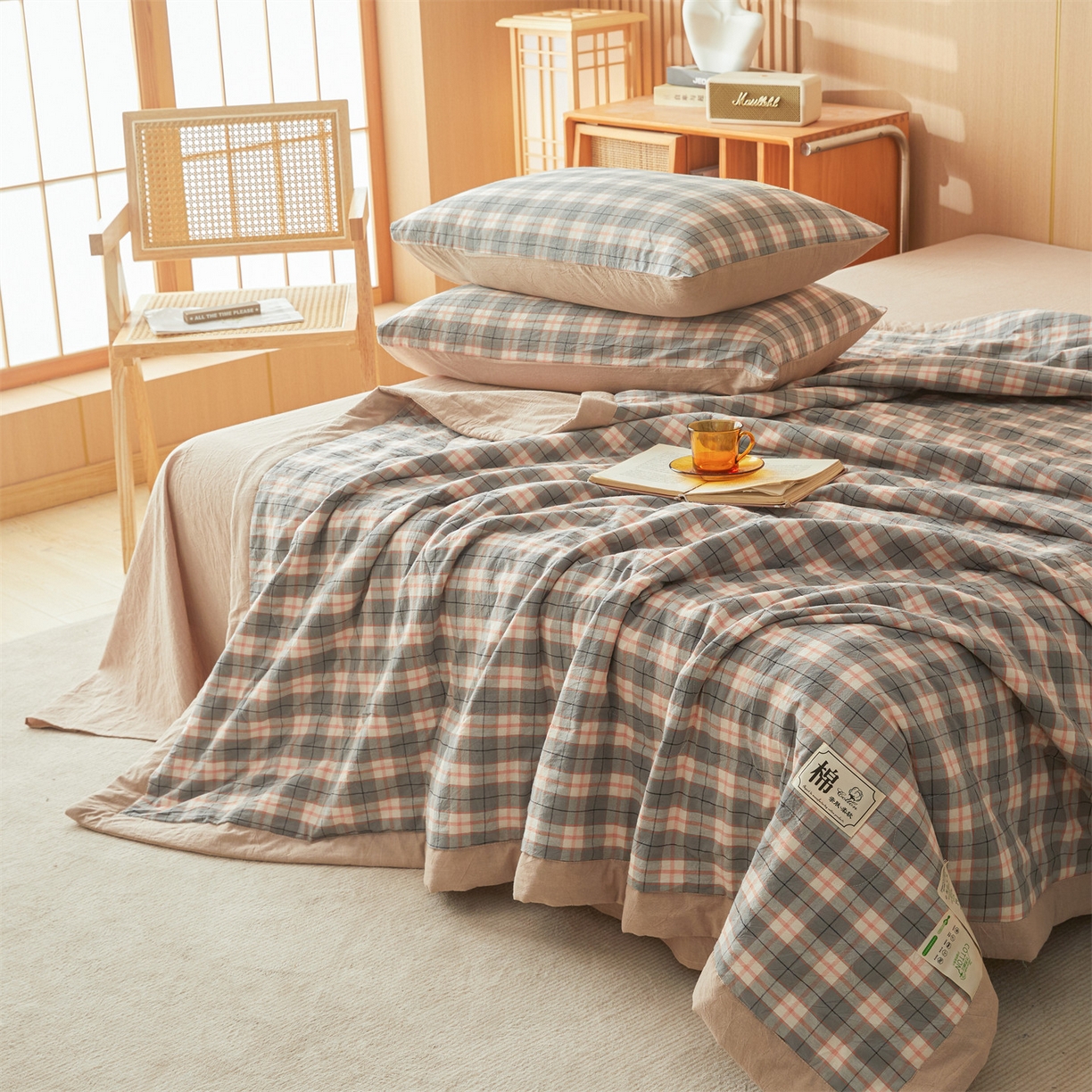 91家纺网 家纺一手货源 找家纺 招财星 2026新款国标无印风纯色100%新疆棉夏被夏凉被空调被棉花夏被棉花被子被芯爆款（含质检报告买家秀包检测） 格韵粉灰