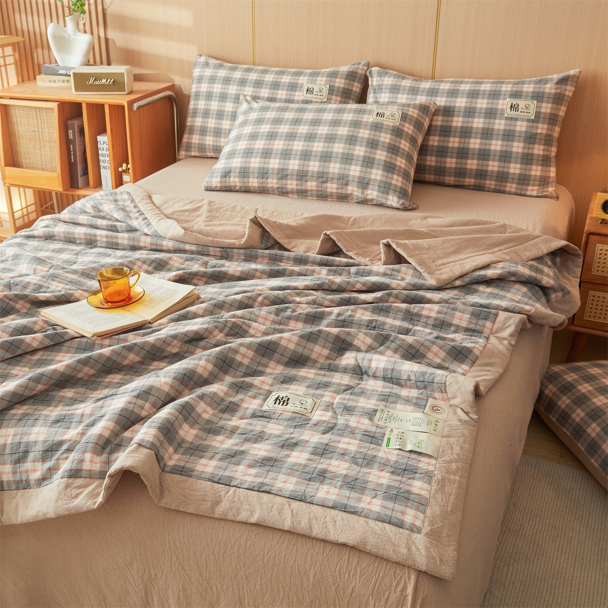 91家纺网 家纺一手货源 找家纺 招财星 2026新款国标无印风纯色100%新疆棉夏被夏凉被空调被棉花夏被棉花被子被芯爆款（含质检报告买家秀包检测） 格韵粉灰